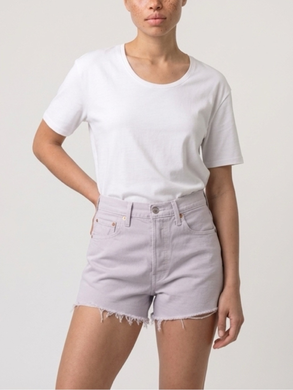 Levi's Lavender Frayed Hem High-Rise Jean Shorts